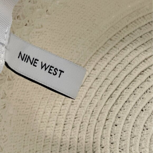 Nine West Soft White Wide-Brim Straw Floppy Summer Sun Travel Beach Pool Hat - Picture 4 of 13